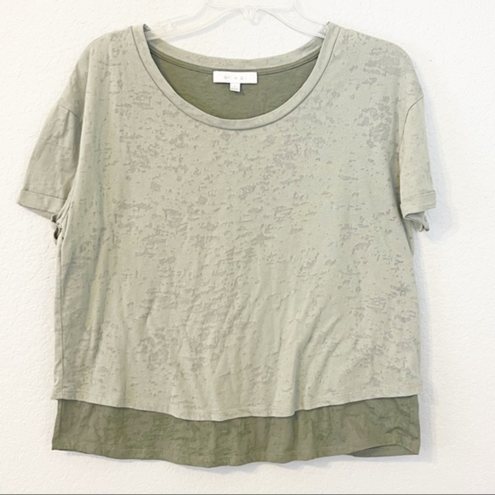 Anthropologie Eri + Ali Layered Boxy Tee Moss Green Small